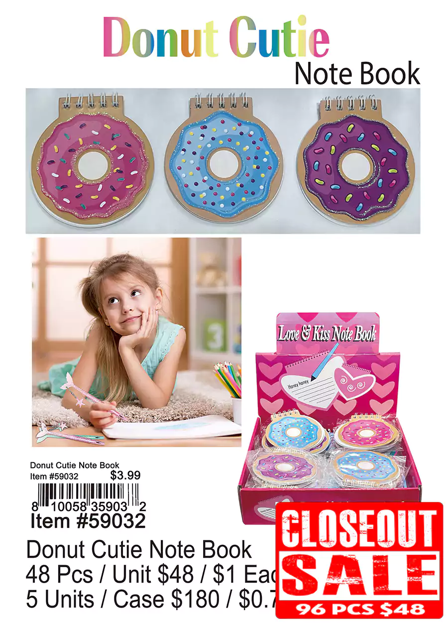 Donut Cutie Note Book - Closeout 96 Pcs.